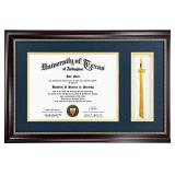 GraduationMall 11x17 Mahogany Diploma Frame with Tassel Holder for 8.5x11 Certificate Document,Real Glass, Black Over Gold Mat
