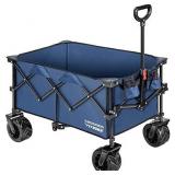 VIVOSUN Folding Collapsible Wagon Utility Outdoor Camping Beach Cart with Universal Wide Wheels & Adjustable Handle, Blue