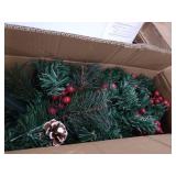 Juegoal 2 Pack Christmas Tree, 3 FT Pre-Lit Artificial Crestwood Spruce Entrance Trees in Gold Urn Base with 100 LEDs Lights, Pine Cones, Red Berries for Front Door, Porch, Entryway Xmas Decorations