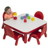 SQUARE TABLE & CHAIR SET - CANDY APPLE RED WITH 12IN LEGS