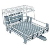 VENETIO Deluxe Aluminum Dish Drying Rack 2 Tiers with Removable Dish Drainer Tray 360Â° Swivel Spout, with Anti-Slip Cup Holder for Big Kitchen Counter