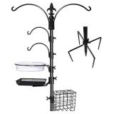 Gray Bunny Deluxe Premium Bird Feeding Station, 22" Wide x 91" Tall (82 inch Above Ground) Black, Multi Feeder Hanging Kit & Bird Bath for Attracting Wild Birds, Birdfeeder & Planter Hanger