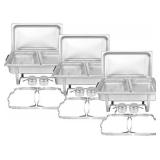 TigerChef Chafing Dish Buffet Set - Chaffing Dishes Stainless Steel - 3 Sets of Chafers and Buffet Warmer Sets with Half Size Steam Pans and Folding Frame- Food Warmers for Parties Buffets