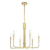 XiNBEi Lighting Chandeliers, Brass Chandelier with LED Bulb, Modern Pendant Lighting for Living & Dining Room XB-C1213-6-SB