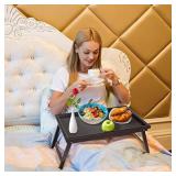 Zhuoyue Bamboo Bed Tray Table - Lap Tray Table for Breakfast in Bed, Dinner Serving Food Eating Tray