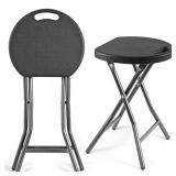 5Rcom Portable Stools Folding Lightweight Round Collapsible Stool 18 inch Set of 2 Plastic Foldable Fold up Round Stool for Adults with Heavy Duty Steel Frame Legs,300lbs Capacity/2 Pack,Black