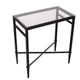 SEEKELEGANT Modern Black End Table, Glass Side Table with Metal Frame, Rectangular Bedside Table, Small Coffee Accent Table for Living Room, 22" x 12.4" x 24"