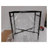 SEEKELEGANT Modern Black End Table, Glass Side Table with Metal Frame, Rectangular Bedside Table, Small Coffee Accent Table for Living Room, 22" x 12.4" x 24"