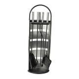 Mind Reader COOLFIRE4-SIL 4 Piece Stand Alone Fire Place Set, Steel Construction, Includes Stand, Brush, Shovel/Scooper, Poker, Tongs Black