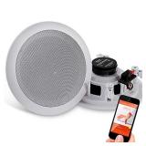 Pyle 5.25 Pair Bluetooth Flush Mount In-wall In-ceiling 2-Way Speaker System Quick Connections Changeable Round/Square Grill Polypropylene Cone & Polymer Tweeter Stereo Sound 150 Watt (PDICBT552RD