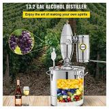 VEVOR 50L 13.2Gal Water Alcohol Distiller 304 Stainless Steel Moonshine Wine Making Boiler Home Kit with Thermometer for Whiskey Brandy Essential Oils, Sliver