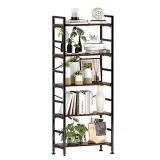5-Tier Adjustable Tall Bookcase, Rustic Wood and Metal Standing Bookshelf, Industrial Vintage Book Shelf Unit, Open Back Modern Office Bookcases