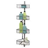 Zenna Home, Satin Nickel Shower Tension Pole Caddy, 4 Baskets