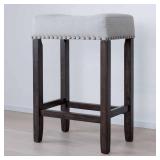 Nathan James Hylie Nailhead Wood Pub-Height Counter Bar Stool 24" Gray Fabric Cushion Dark Brown Finish