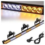 LE-JX Traffic Advisor Light Bar 35.5 Inch 13 Flash Patterns 32 Led Warning Emergency Strobe Light Bar Directional Flashing Led Safety Lights with Cigar Lighter (35.5 Inch, Yellow/White)