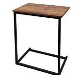 CRDOKA Snack Side Table, Rustic C Shaped End Table with Metal Frame, Sturdy Couch Table for Laptop Sofa Living Room Bedroomï¼Dark Walnutï¼