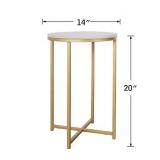 Gold Round Side End Table with Marble Top, Modern Bedside Small Coffee Table for Living Room Bedroom Small Space, 14" D x 20" H
