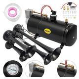 VEVOR 150DB Train Horns kit 4 Trumpet Super Loud with 120 PSI 12V Air Compressor Air Horn Compressor Tank For Any Vehicle Trucks Car Jeep Or SUV (Black)