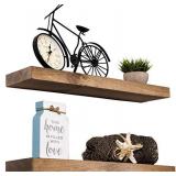 Floating Shelves Rustic Wood Wall Shelf USA Handmade | Set of 2 (Light Walnut, 24" x 5.5")