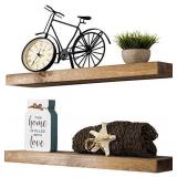 Floating Shelves Rustic Wood Wall Shelf USA Handmade | Set of 2 (Light Walnut, 24" x 5.5")