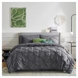 Bedsure Dark Grey King Size Comforter Set - 8 Pieces Pintuck King Size Bed in A Bag, Pinch Pleat Dark Grey King Bedding Sets with Comforters