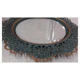 Stonebriar Decorative Round Metal Lace Wall Mirror with Attached Hanger, 12.5 Inch, Turquoise