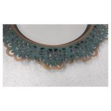 Stonebriar Decorative Round Metal Lace Wall Mirror with Attached Hanger, 12.5 Inch, Turquoise