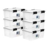 IRIS USA Weathertight Plastic Storage Bin Tote Organizing Container with Durable Lid and Seal and Secure Latching Buckles, Clear, 19Qt (6 count)