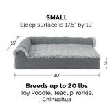 Furhaven Orthopedic Pet Bed for Dogs and Cats - L Chaise Sofa Two-Tone Plush Fur and Suede Couch Dog Bed with Removable Washable Cover, Stone Gray, Small