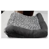 Furhaven Orthopedic Pet Bed for Dogs and Cats - L Chaise Sofa Two-Tone Plush Fur and Suede Couch Dog Bed with Removable Washable Cover, Stone Gray, Small