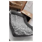 Furhaven Orthopedic Pet Bed for Dogs and Cats - L Chaise Sofa Two-Tone Plush Fur and Suede Couch Dog Bed with Removable Washable Cover, Stone Gray, Small