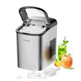 Galanz Portable Countertop Electric Ice Maker Machine, 26 lbs in 24 Hours, 9 Bullet Shaped Cubes Ready in 7 Minutes, 2 Ice Sizes, Perfect for Parties & Home Bar, 2.1 L Stainless Steel