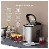 Galanz Portable Countertop Electric Ice Maker Machine, 26 lbs in 24 Hours, 9 Bullet Shaped Cubes Ready in 7 Minutes, 2 Ice Sizes, Perfect for Parties & Home Bar, 2.1 L Stainless Steel