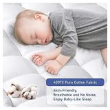 Vonabem King Size Extra Thick Cooling Mattress Topper, 400TC Cotton Fabric Quilted Fitted, Breathability Mattress Protector, Classic White Mattress Pads, for 8-21 Inch Deep Pocket Mattresses.