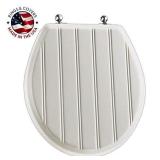MAYFAIR 29CPA 000 Beadboard Toilet Seat with Chrome Hinges will Never Loosen, ROUND, Durable Enameled Wood, White