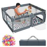Baby Playpen,Kids Large Playard with 50PCS Pit Balls,Indoor & Outdoor Kids Activity Center,Infant Safety Gates with Breathable Mesh,Sturdy Play Yard for Toddler,Children