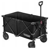 VIVOSUN Heavy Duty Collapsible Folding Wagon Utility Outdoor Camping Garden Cart with Universal Wheels & Adjustable Handle, Black