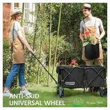 VIVOSUN Heavy Duty Collapsible Folding Wagon Utility Outdoor Camping Garden Cart with Universal Wheels & Adjustable Handle, Black