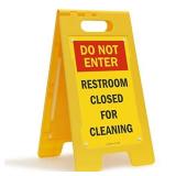 SmartSign 25 x 12 inch Do Not Enter - Restroom Closed For Cleaning Two-Sided Folding Floor Sign, Digitally Printed Polypropylene Plastic, Red, Black and Yellow