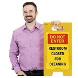 SmartSign 25 x 12 inch Do Not Enter - Restroom Closed For Cleaning Two-Sided Folding Floor Sign, Digitally Printed Polypropylene Plastic, Red, Black and Yellow