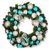 National Tree Company Artificial Christmas Wreath, Green, Evergreen, Decorated with Ball Ornaments, Frosted Branches, Berry Clusters, Christmas Collection, 24 Inches