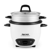 Aroma Housewares 6-Cup (Cooked) (3-Cup Uncooked) Pot Style Rice Cooker and Food Steamer (ARC-743-1NG), White