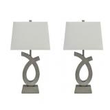 Signature Design by Ashley Amayeta Silver Finish 28" Poly Table Lamp - Set of 2