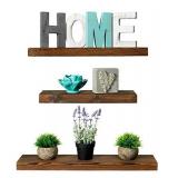 Rustic Farmhouse 3 Tier Floating Wood Shelf - Floating Wall Shelves (Set of 3), Hardware and Fasteners Included (Walnut, 3 Tier)