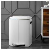 happimess HPM1005C Open Double Bucket Garbage Bin with Soft Close Step, Durable Steel Pedal for Home, Office, Kitchen Trash Can, 10.5 Gallon, White