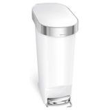 simplehuman 40 Liter / 10.6 Gallon Slim Kitchen Step Trash Can with Liner Rim, White Plastic (dent on side of can)