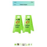 CERLMLAND Slow Kids at Play! 2 pack Green Child - Safety Slow-Down-double-sided - signs , Black text and red graphics Easier to identify,Yard Signs for Schools,Neighborhoods,Park,Day Cares,Home Use fo