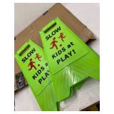 CERLMLAND Slow Kids at Play! 2 pack Green Child - Safety Slow-Down-double-sided - signs , Black text and red graphics Easier to identify,Yard Signs for Schools,Neighborhoods,Park,Day Cares,Home Use fo