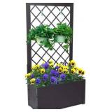 Free Standing Plant Raised Bed with Trellis Elevated Flower Bed for Hanging Flower Baskets Patio Garden Yard