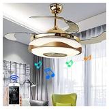 A Million 42in Modern Ceiling Fan Light with Smart Bluetooth Music Player, LED Chandelier with Retractable Blades Remote Control APP 7 Colors Dimmable LED Light Kit